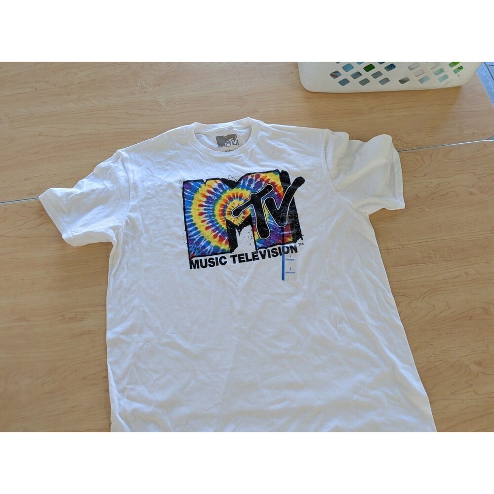 MTV Music Television White Short Sleeve Cotton T-Shirt Men's Size Large